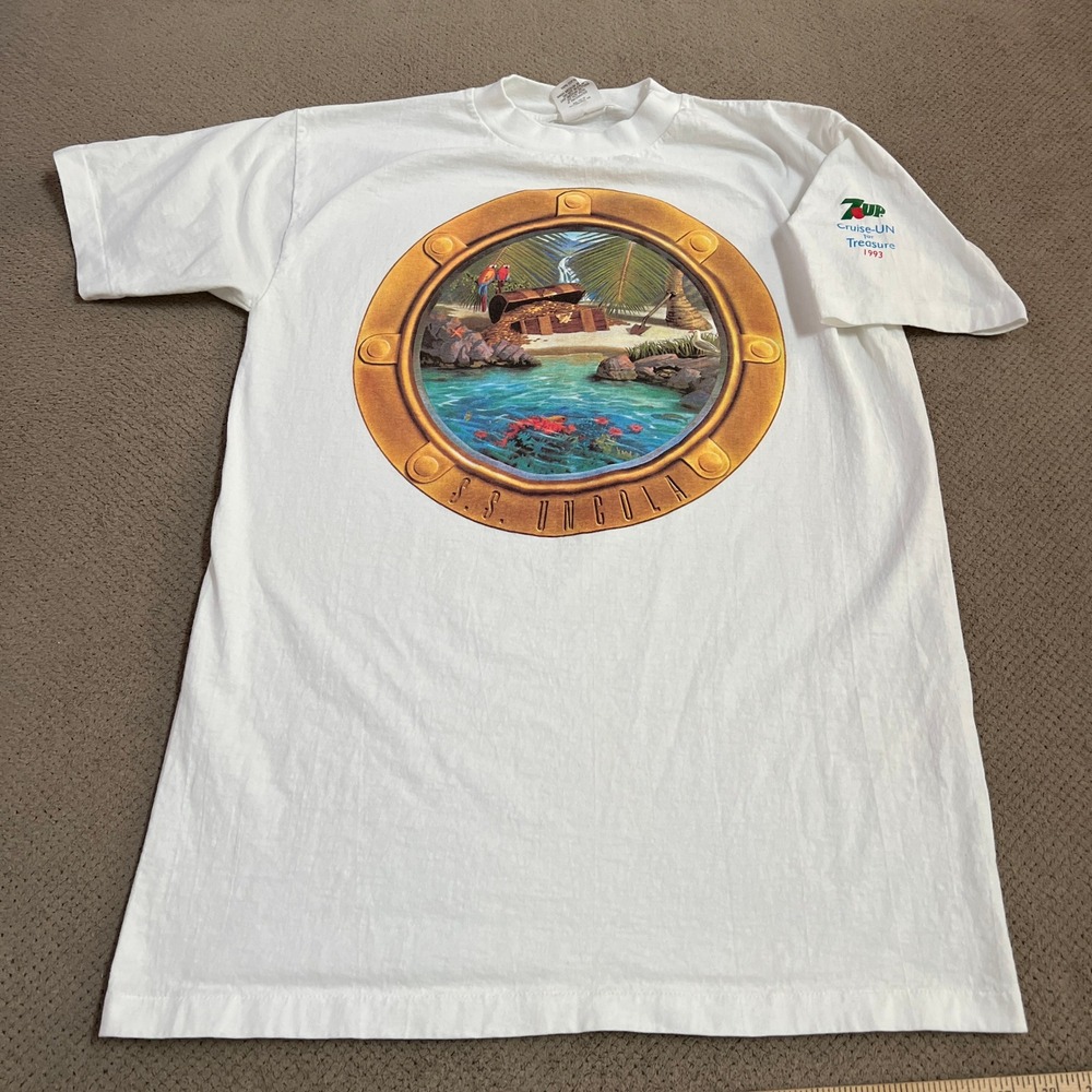 Vintage 1993 7UP S.S. Uncola Cruise-UN for Treasure White T-Shirt Large USA Made